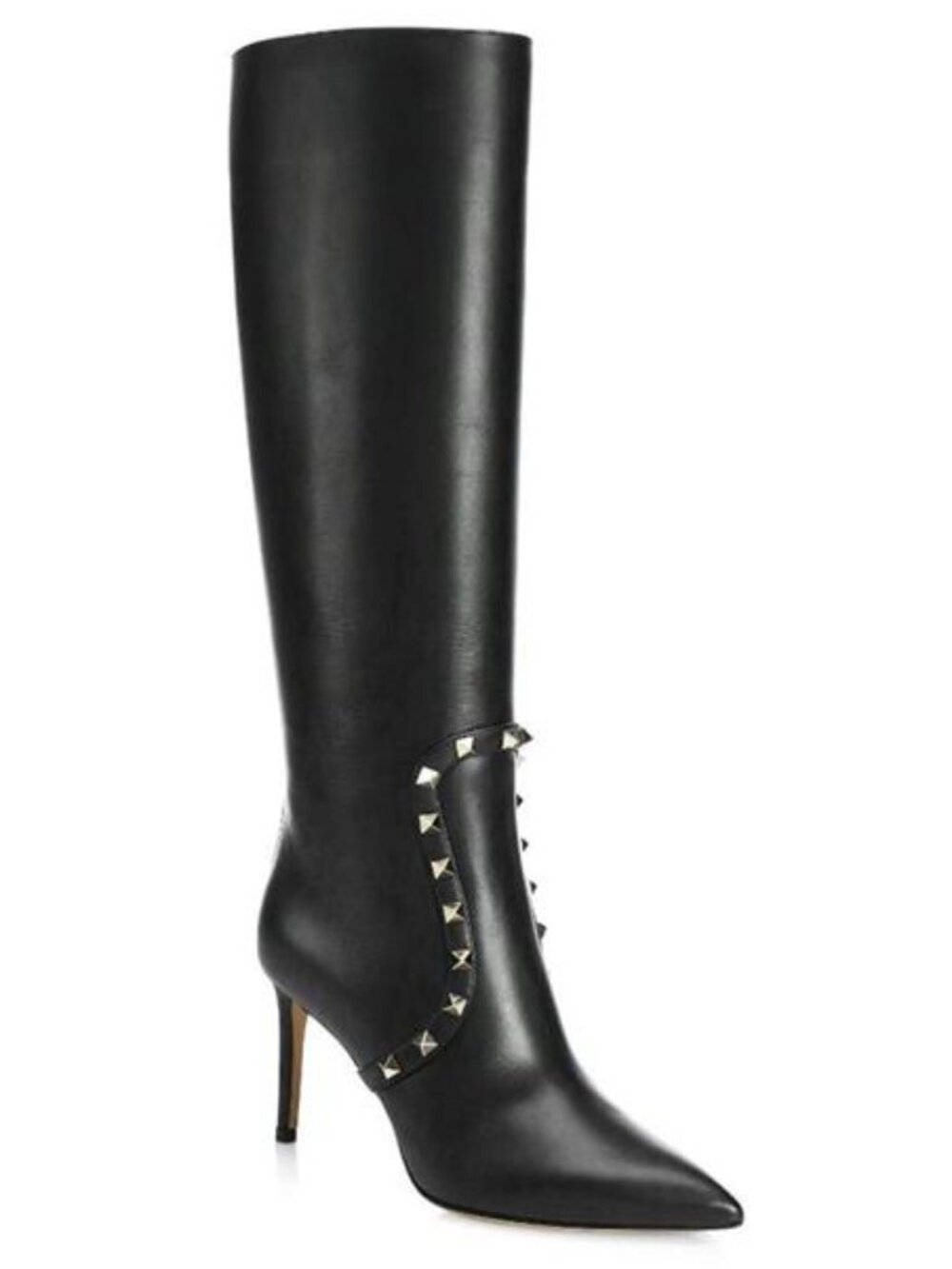 Valentino Rockstud Studded Leather Pointed Toe Knee High Tall Heels Boots